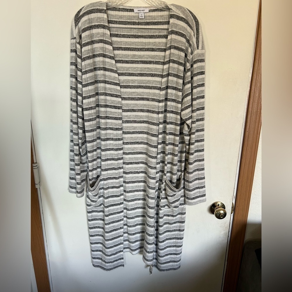 Nine West long line, duster cardigan, open front ribbed, striped size medium